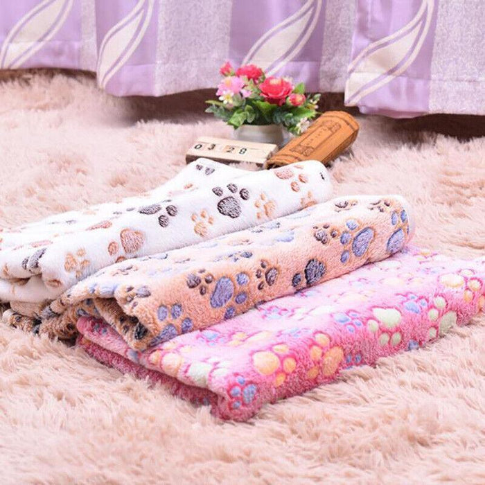 Fleece paw-print pet blanket, large