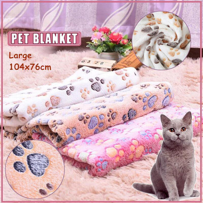 Fleece Paw-Print Pet Blanket — Large