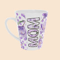 12oz latte mug, white with purple floral print and MOM word art