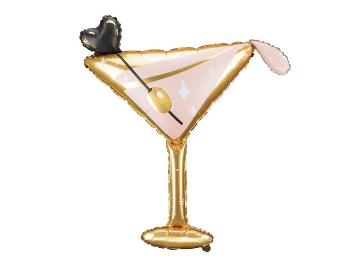 Gold foil martini glass balloon with pink bowl and balloon stem, 39 in