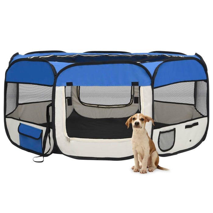 Foldable Dog Playpen with Carrying Bag — Blue