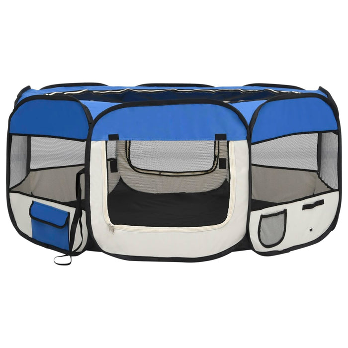 Foldable Dog Playpen with Carrying Bag — Blue