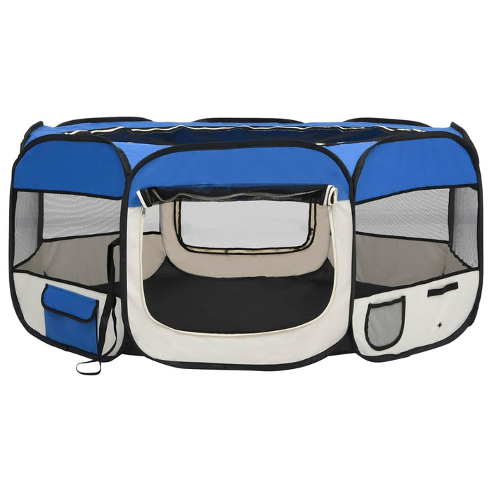 Foldable Dog Playpen with Carrying Bag — Blue
