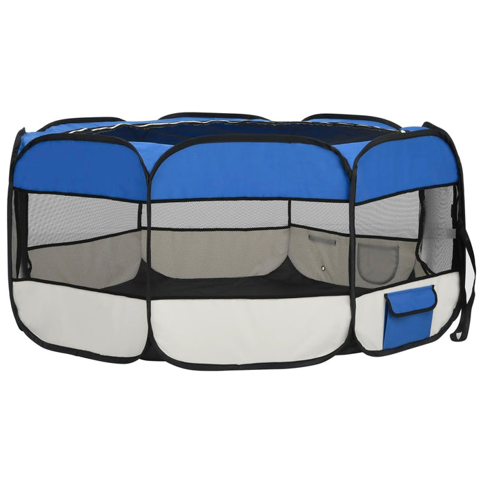 Foldable Dog Playpen with Carrying Bag — Blue