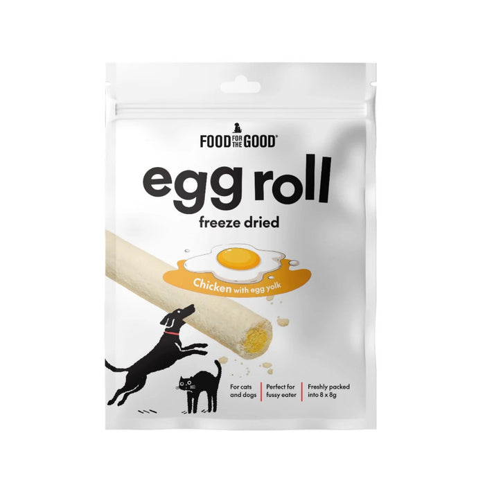 Food for the Good Egg Roll Freeze-Dried Treats For Cats & Dogs (8x8g) - High Protein Pet Treats Chicken w EggYolk