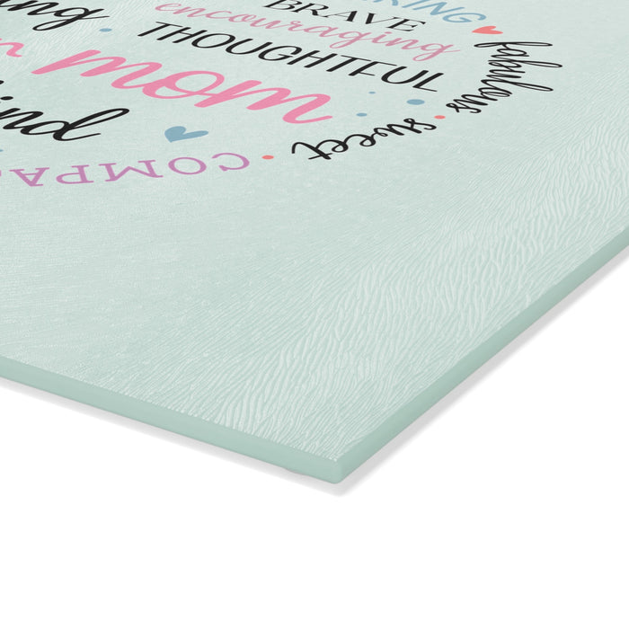 Foster Mom Glass Cutting Board – Heart Word Cloud Design | Tempered Glass | 2 Sizes | Meaningful Gift for Foster Mom