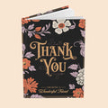 Hardcover journal, black floral cover with 'Thank You' and 'Wonderful Friend'.