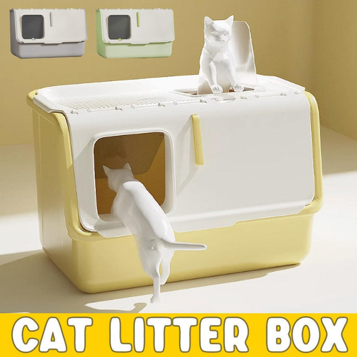 Fully enclosed cat litter box with odor-control lid