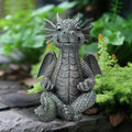 Garden dragon meditation statue figurine, gray stone-look, wings and clasped hands
