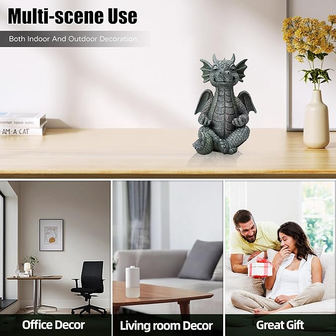 Dragon statue decor with seated meditation dragon sculpture for indoor or outdoor use