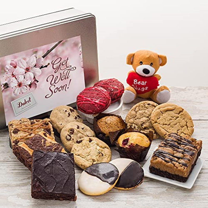 Get Well Bear Hugs Deluxe Gift Tin mit Stoffbär „Bear Hugs“ und assortierten Keksen