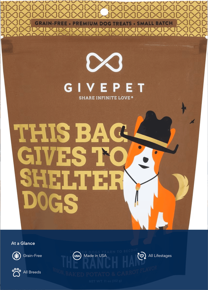 GivePet The Ranch Hand Dog Treats: Bison, Baked Potato & Carrot 11 oz. - Glad Dogs Nation | ALL Profits Donated