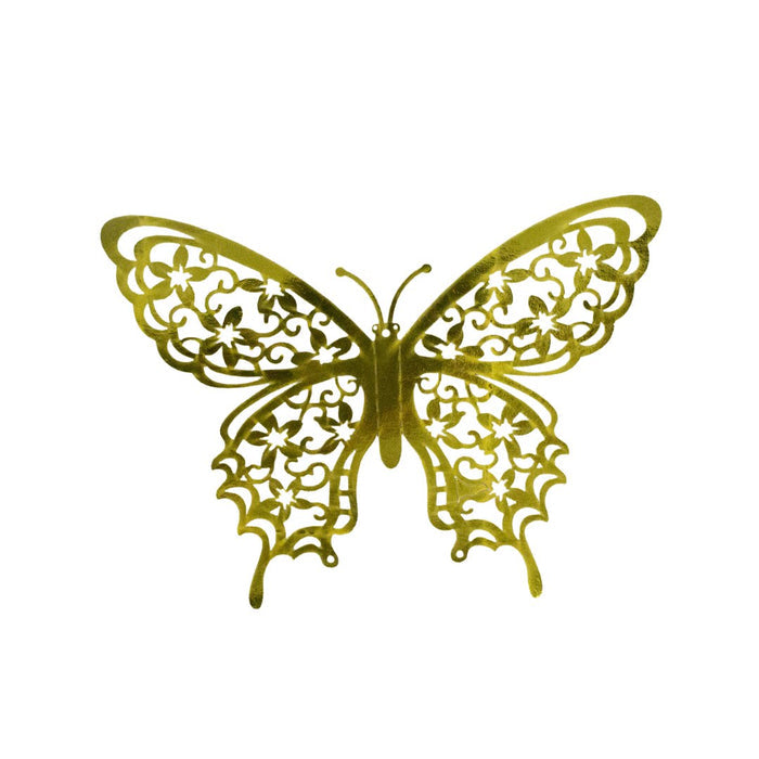 Gold 3D butterfly decor, large filigree butterfly front