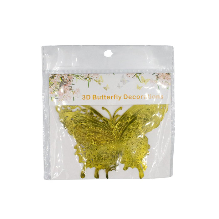 Gold 3D butterfly decor sealed in clear package, gold filigree butterfly