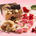 Valentines dessert gift box with assorted bars, hearts, and cookies