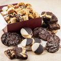 Bakery gift box with assorted cookies and brownies, including dark and white-topped pieces