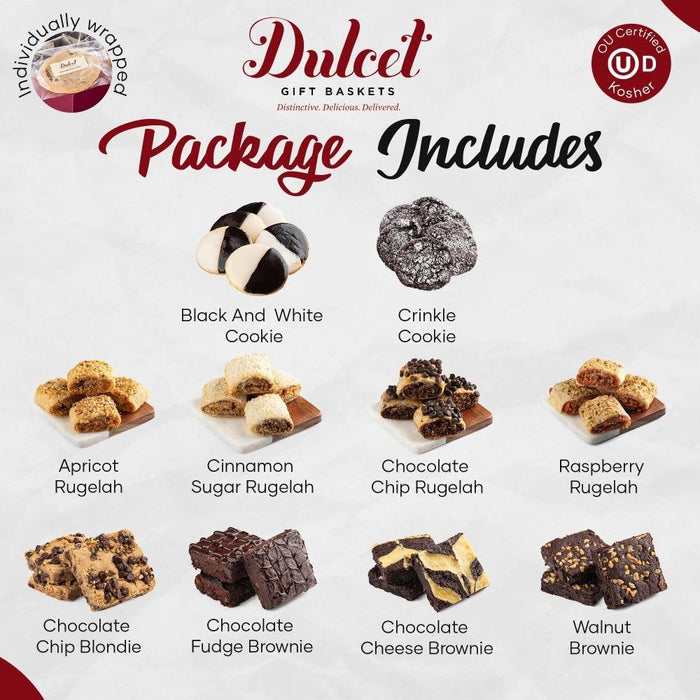 Bakery gift box package includes cookie assortments shown on a layout