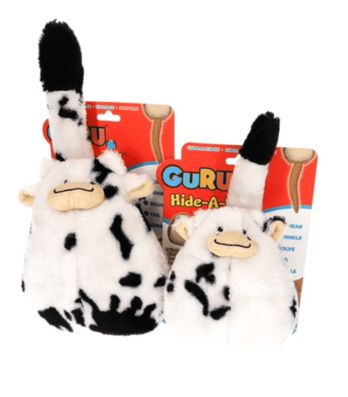 GURU Hide - A - Tail Cow Crinkle & Squeak Puzzle Dog Toy, Medium & Large - Glad Dogs Nation | ALL Profits Donated
