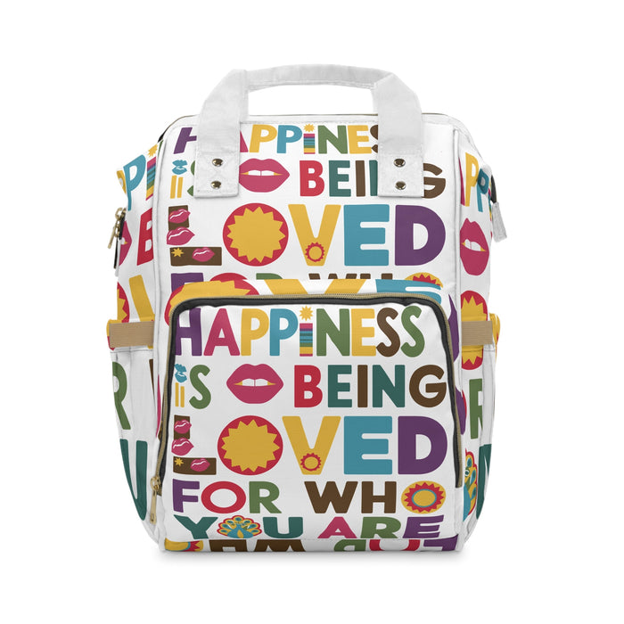 Happiness is Being Loved for Who You Are Diaper Backpack - Colourful Positive Slogan Baby Bag for Inclusive Parents