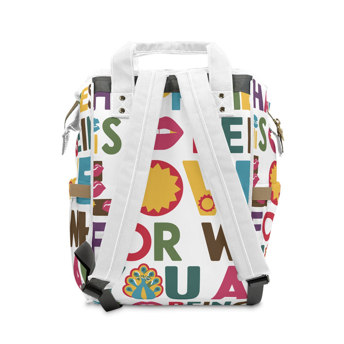 Happiness is Being Loved for Who You Are Diaper Backpack - Colourful Positive Slogan Baby Bag for Inclusive Parents