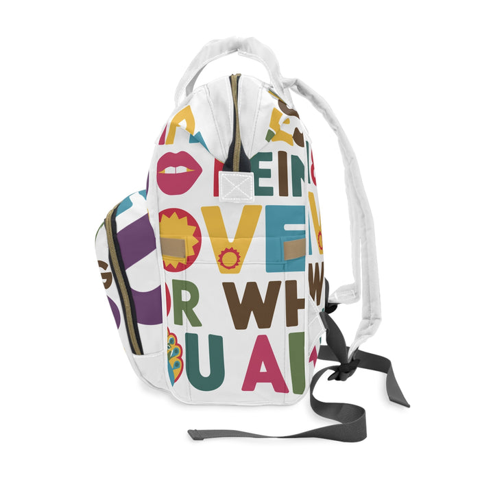 Happiness is Being Loved for Who You Are Diaper Backpack - Colourful Positive Slogan Baby Bag for Inclusive Parents