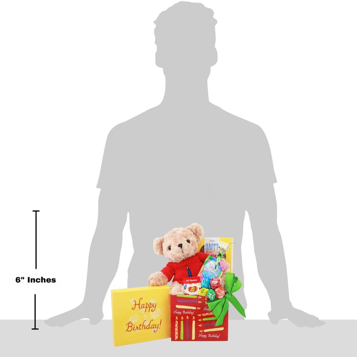 6-inch birthday gift set with teddy bear plush, candy assortment, and wrapped box