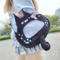 Black cat plush ita bag with light blue inner patch and star detail bow