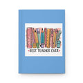 Blue hardcover journal with pencil graphic and 'Best Teacher Ever' text on front