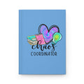 Blue matte hardcover journal with 'Chaos Coordinator' heart graphic on front