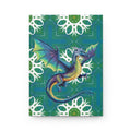 Hardcover journal with colorful electric dragon graphic on teal-green matte cover