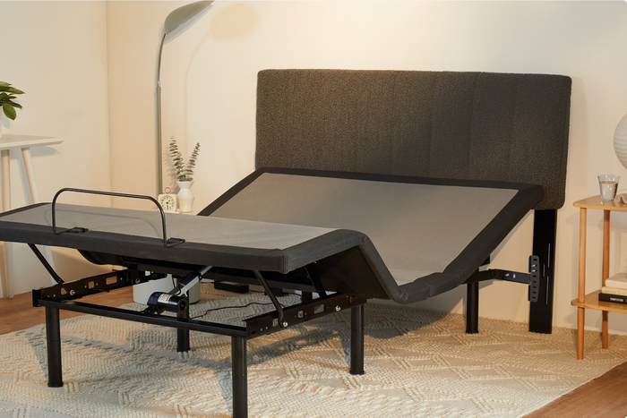 An adjustable bed frame, attached to a headboard using the Headboard Bracket