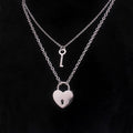Heart lock pendant necklace with key charm, silver chain and heart locket