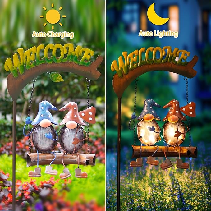 Solar gnome swing lights with auto charging and auto lighting for outdoor decoration