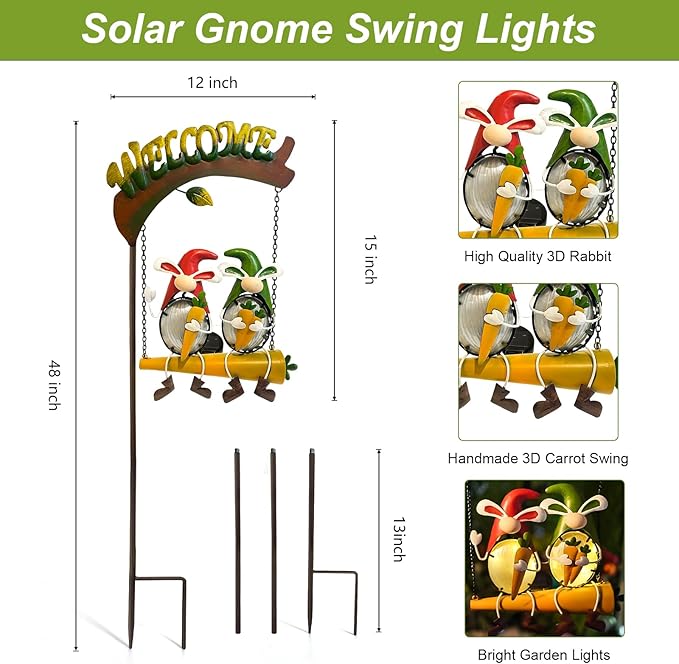 Solar gnome swing light dimensions diagram with 12 in width and 48 in height