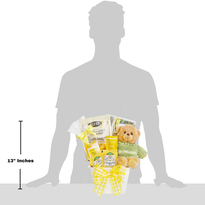 13-inch soup gift basket held by person silhouette