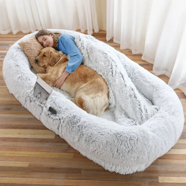 Large washable faux fur human-sized dog bed