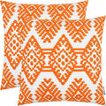 Orange embroidered throw pillow cover with white diamond geometric pattern