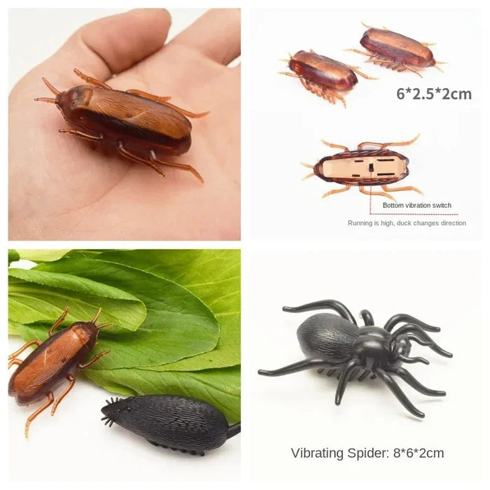 Electric insect cat toys: brown cockroach and black spider figures