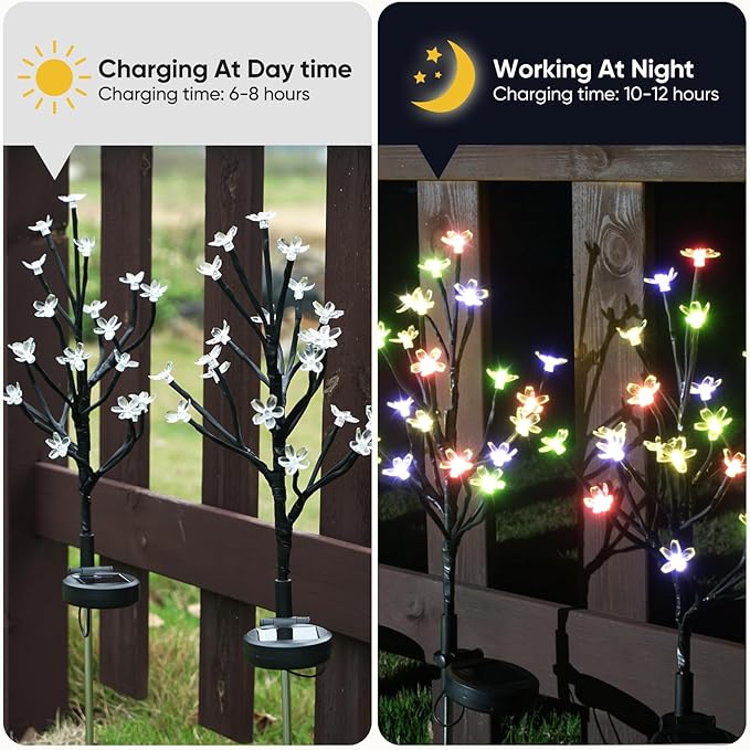 Solar butterfly garden lights on black stakes with multicolor glow for night use