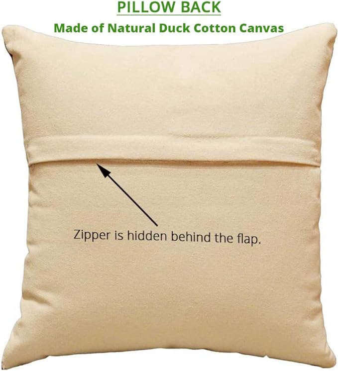Beige pillow cover back with hidden zipper flap, fabric canvas finish.