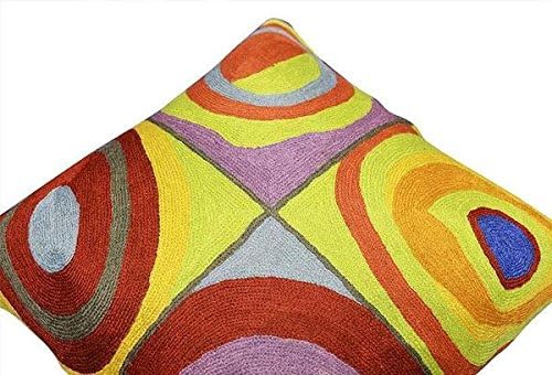 Abstract concentric-circle pillow cover in lime green, orange, purple, and red