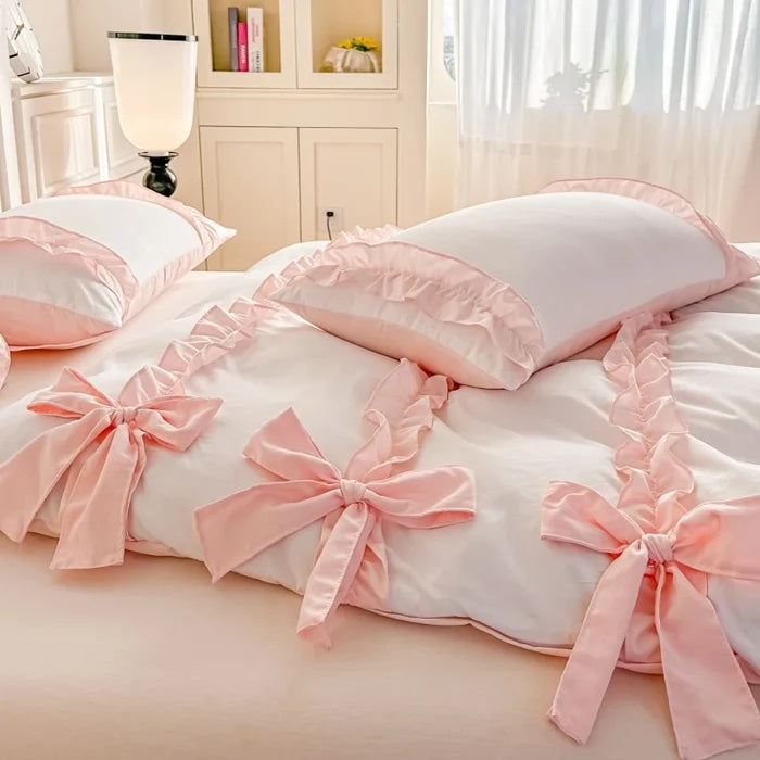 Kawaii Bow Print Bedding Set | 3-Piece Duvet Cover & Pillowcases