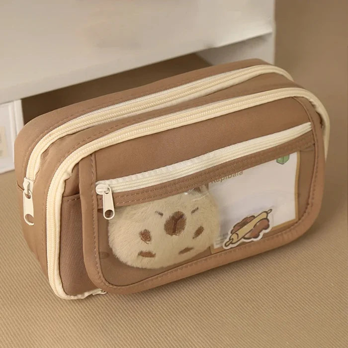 Kawaii Capybara Backpack with Pencil Case – Cute School Bag Set for Teens & Adults