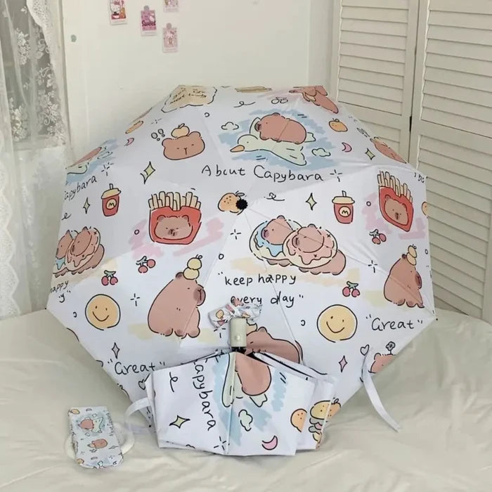 Kawaii Capybara Umbrella | 3-Fold Rain & UPF 50+ Sun Umbrella