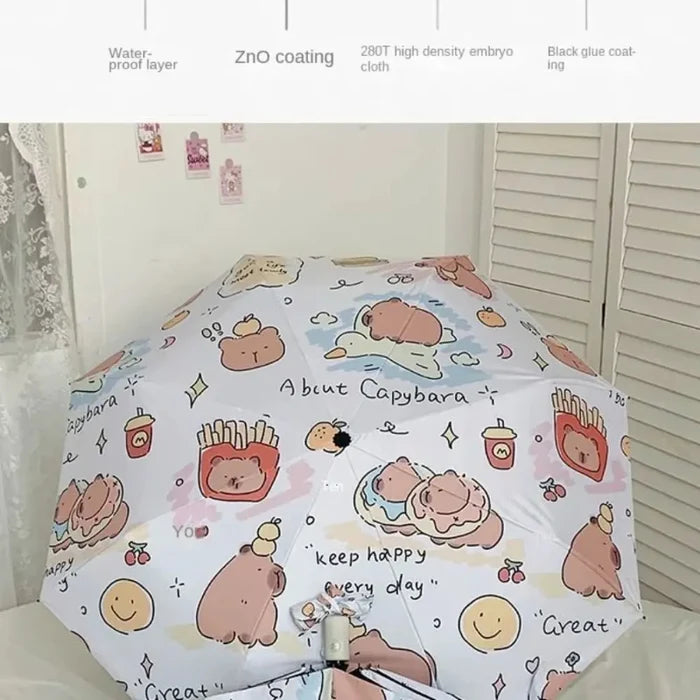 Kawaii Capybara Umbrella | 3-Fold Rain & UPF 50+ Sun Umbrella