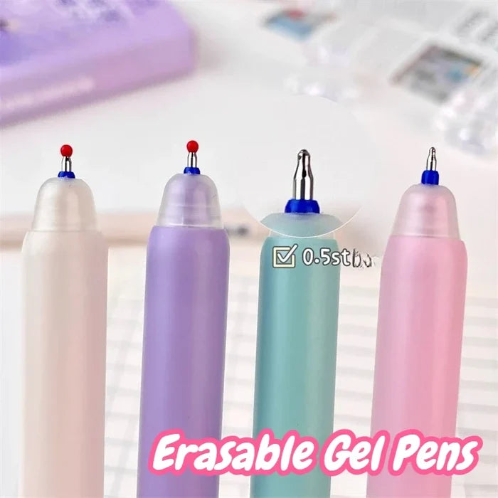 Kawaii Cat Erasable Gel Pens – Cute 4-Piece Stationery Set | Blue Erasable Ink