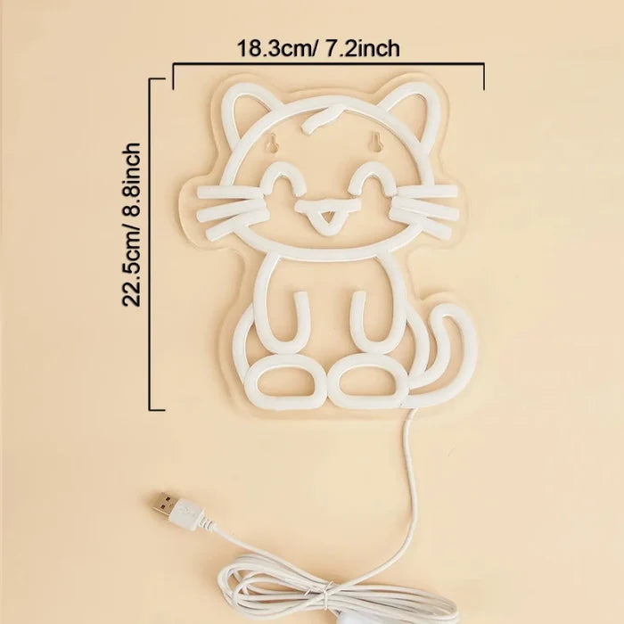 Kawaii Cat Neon Light – Cute LED-Style Room Decor | 5V USB Powered