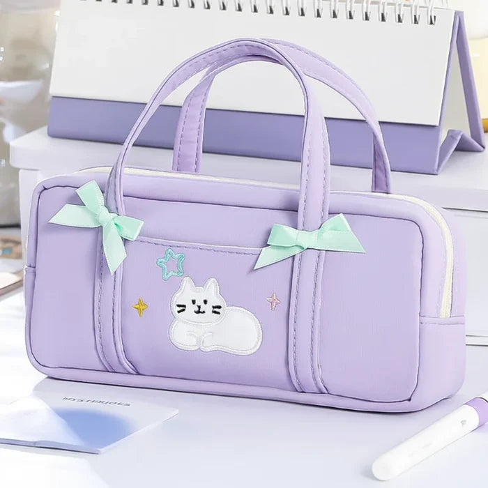 Kawaii Cat Pencil Case with Bows | Cute Stationery Organizer