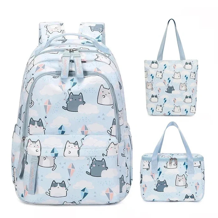 Kawaii Cats with Kites Backpack – Waterproof Polyester Bag | Medium & Large Sizes