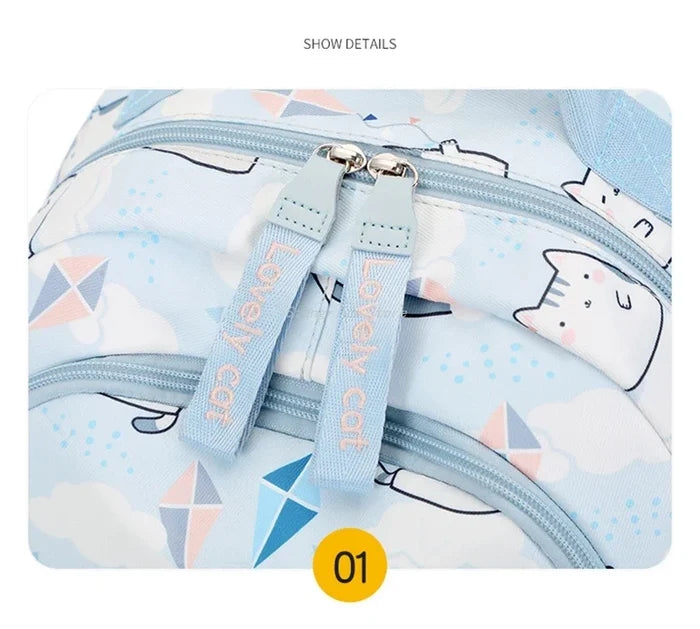 Kawaii Cats with Kites Backpack – Waterproof Polyester Bag | Medium & Large Sizes